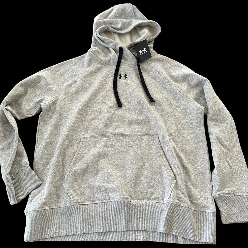 NWT Under Armour Womens Large Rival Fleece HB Hoodie Sweatshirt Gray Loose Fit L - Picture 4 of 5